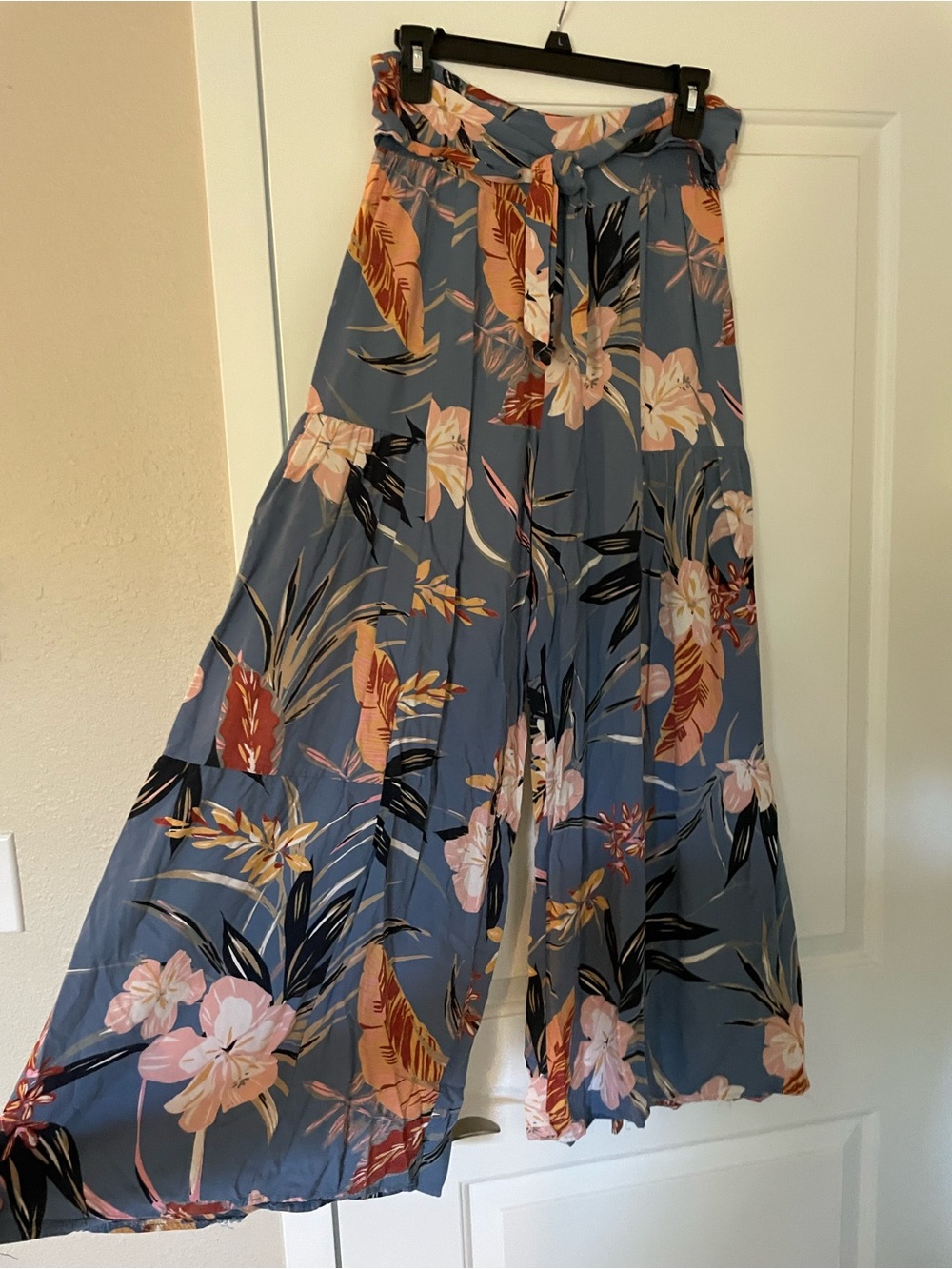 Patrons of Peace Blue Floral Wide-Leg Tie-Waist Pants